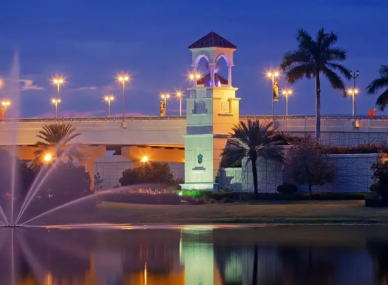 A bridge and a fountain