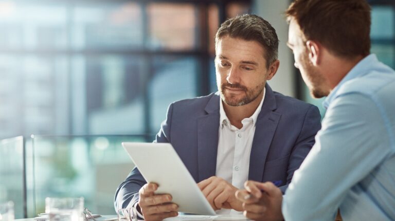 businessman talking to a potential buyer